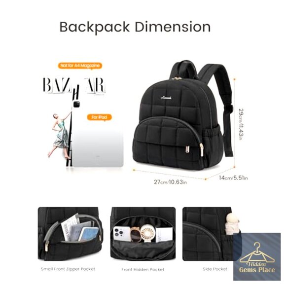 Mini Puffer Backpack with Anti-Theft Pocket, Lightweight Quilted Daypack for main image 4